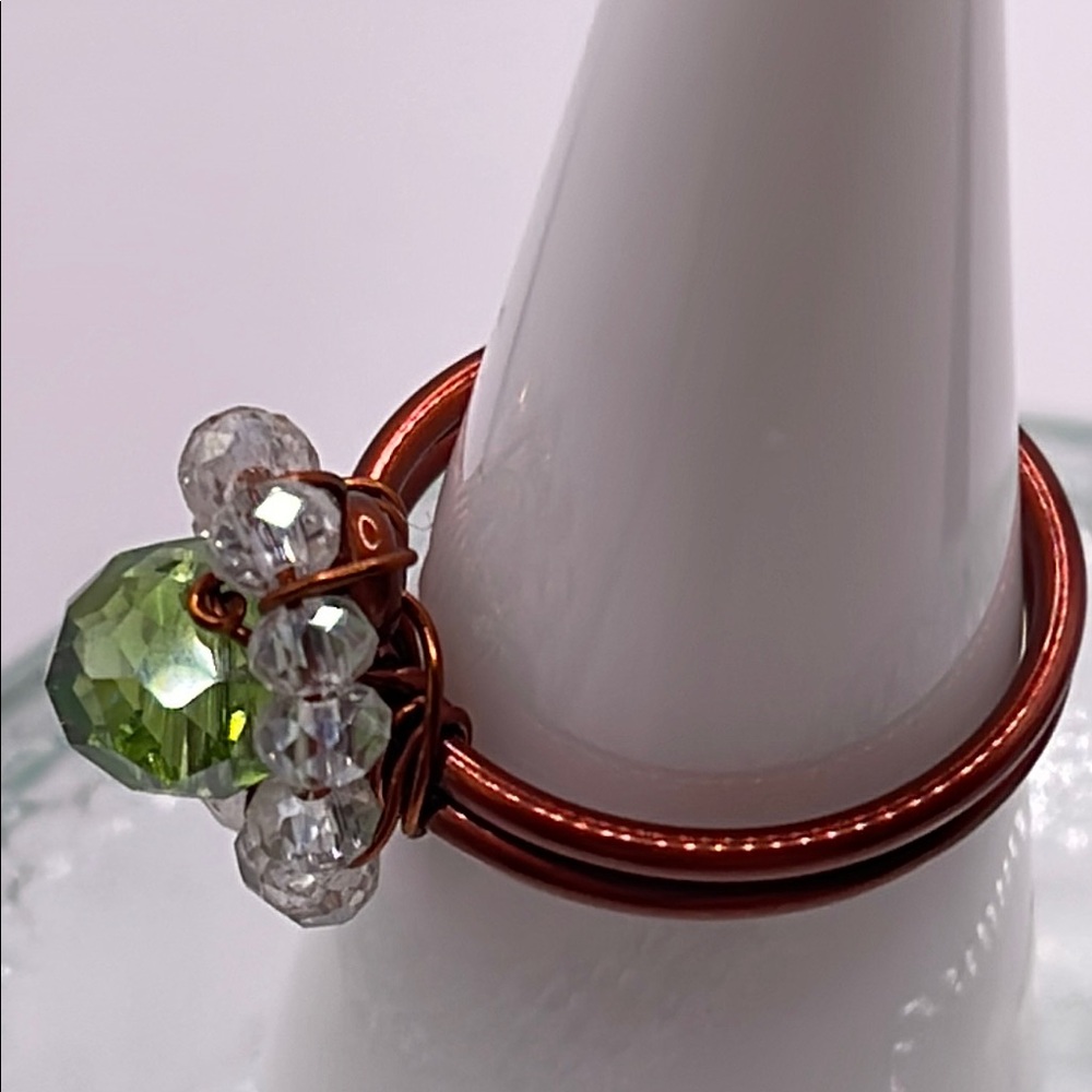 Artisan copper Green and Silver simulated peridot color Ring Sz 7.5 - Picture 6 of 7